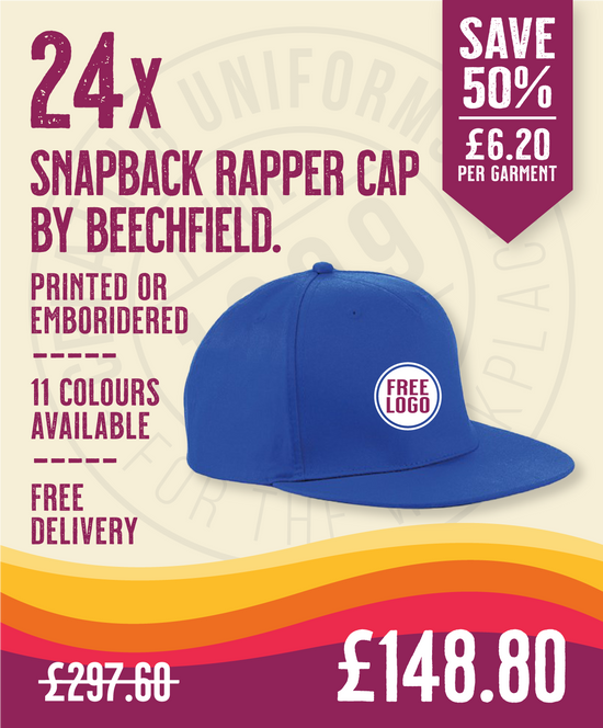 24 x Snapback Rapper Cap by Beechfield