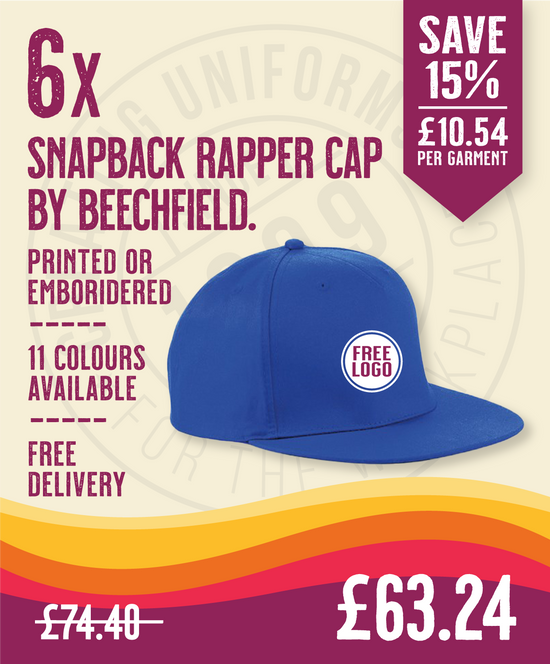 6 x Snapback Rapper Cap by Beechfield