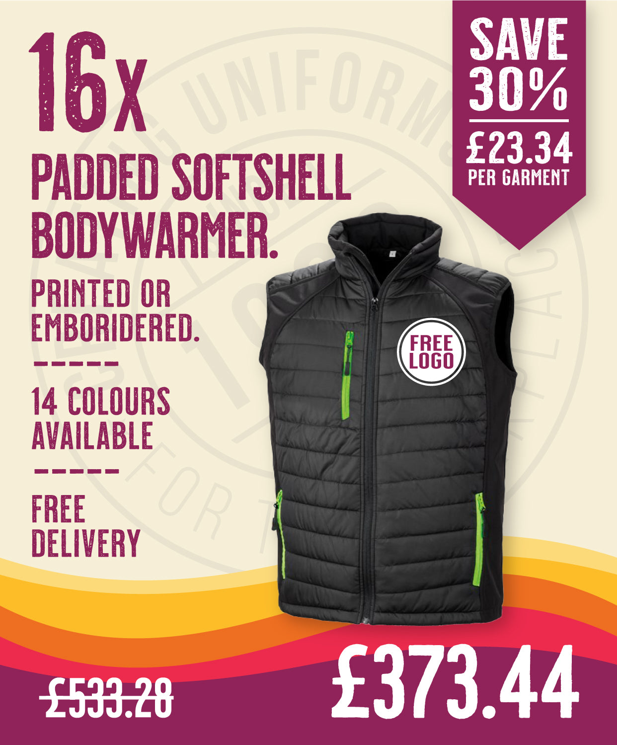 16 x Padded Softshell Bodywarmers