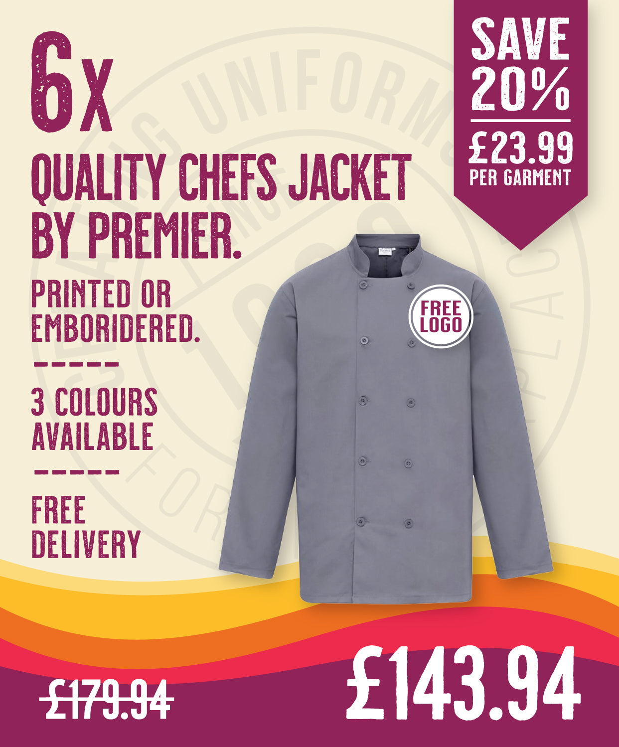 6 x Quality Chef Jackets by Premier