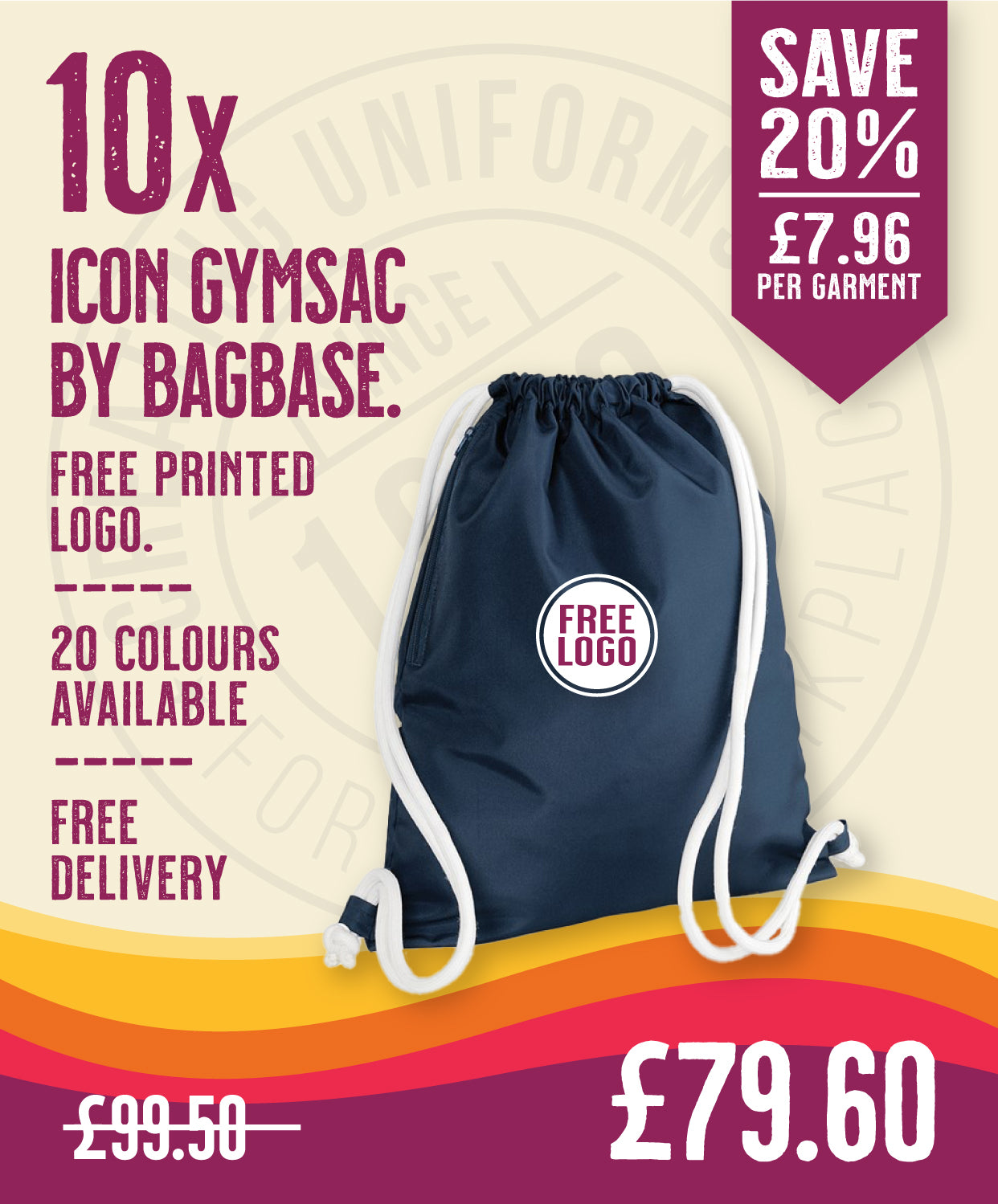 10 x Icon Gymsac by Bagbase