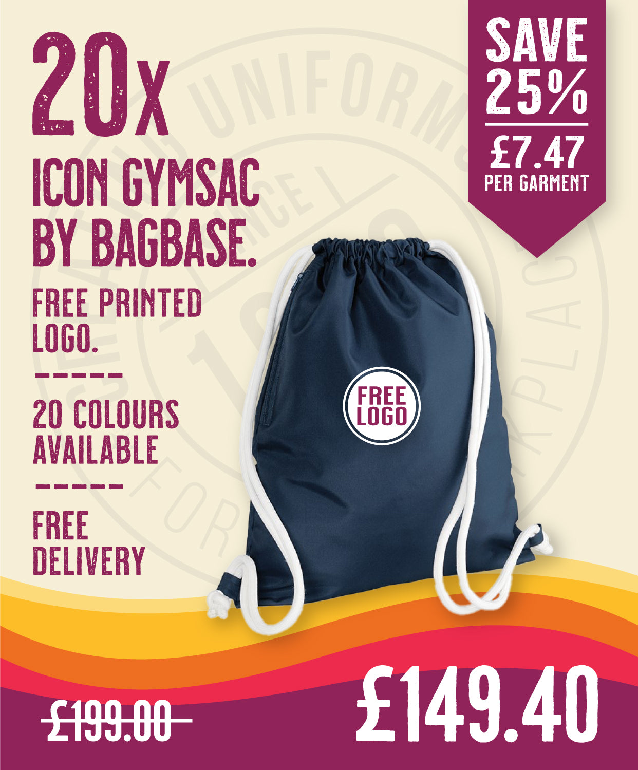 20 x Icon Gymsac by Bagbase