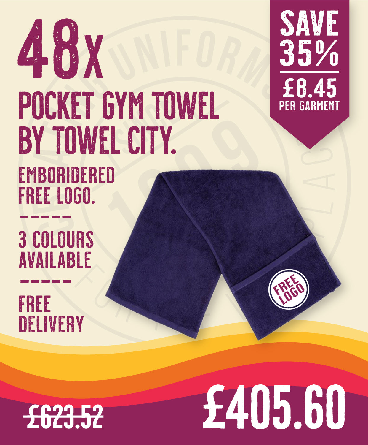 48 x Gym Pocket Towels by Towel City