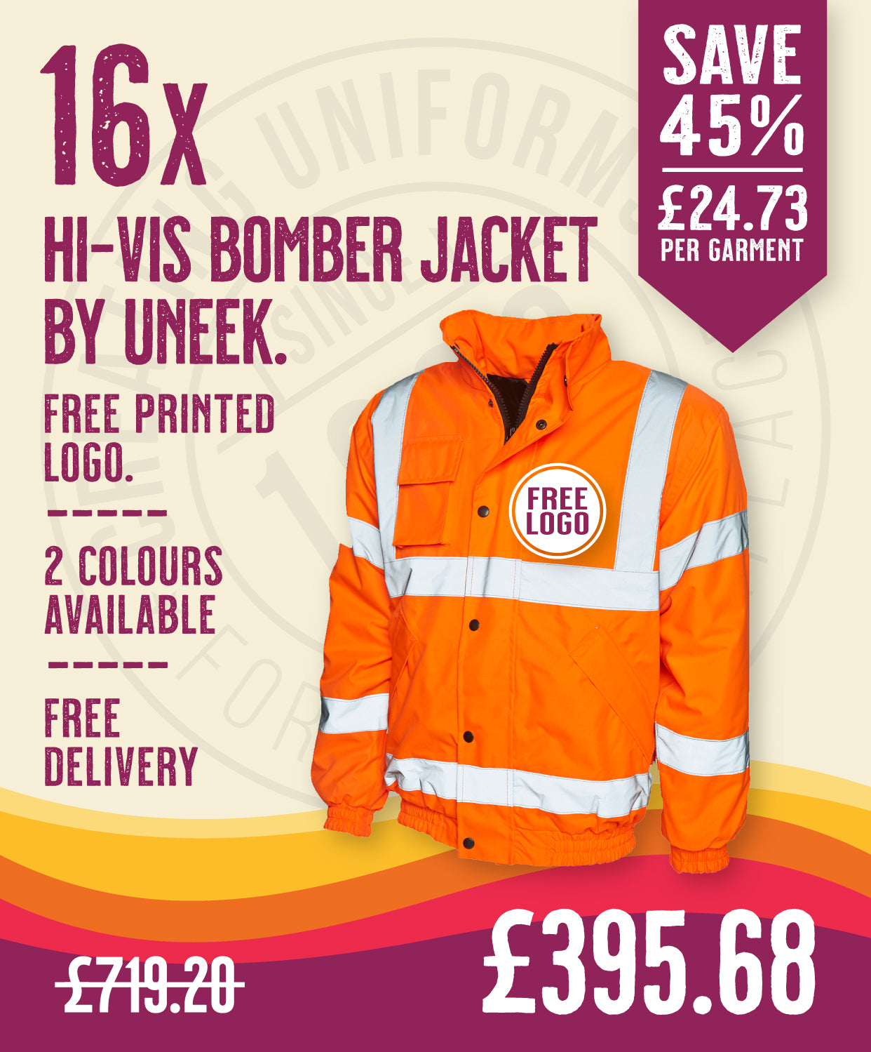 16 x Hi-Vis Bomber Jacket by Uneek