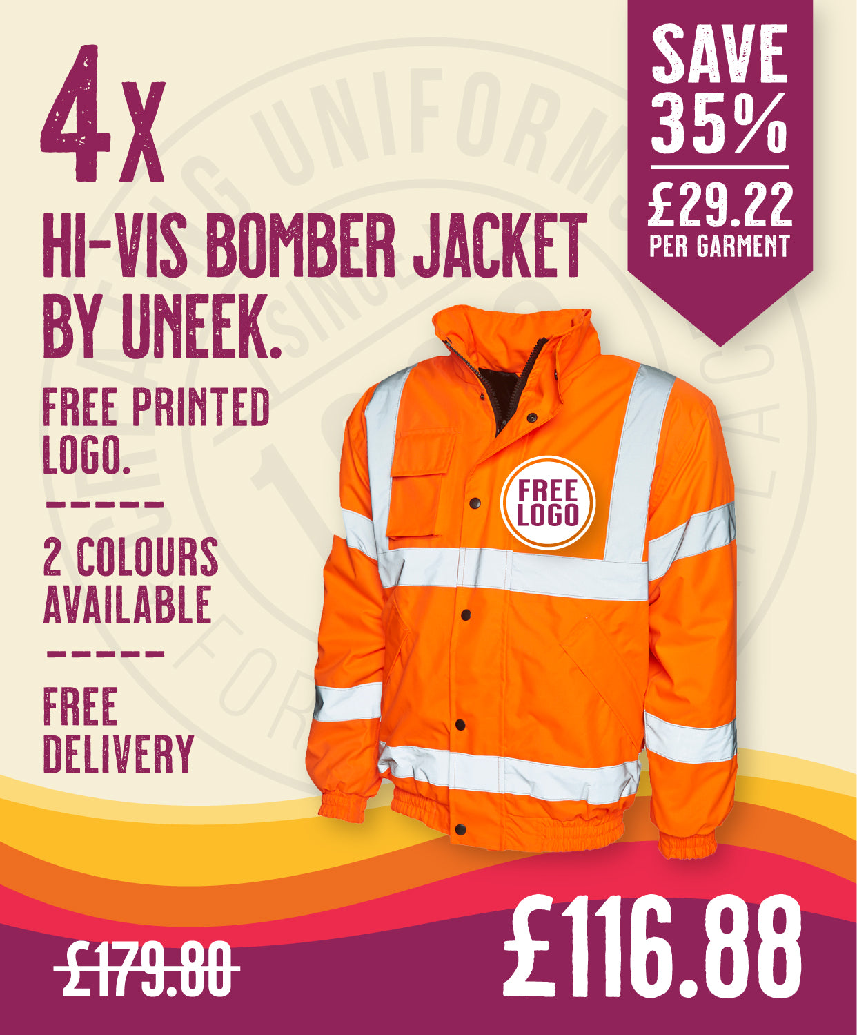 4 x Hi-Vis Bomber Jacket by Uneek