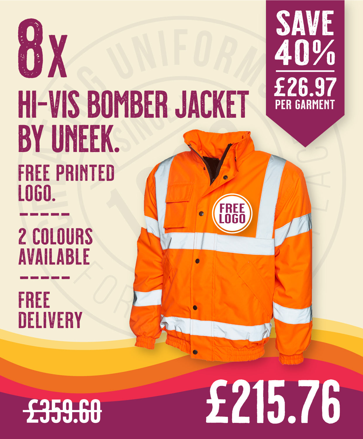 8 x Hi-Vis Bomber Jacket by Uneek