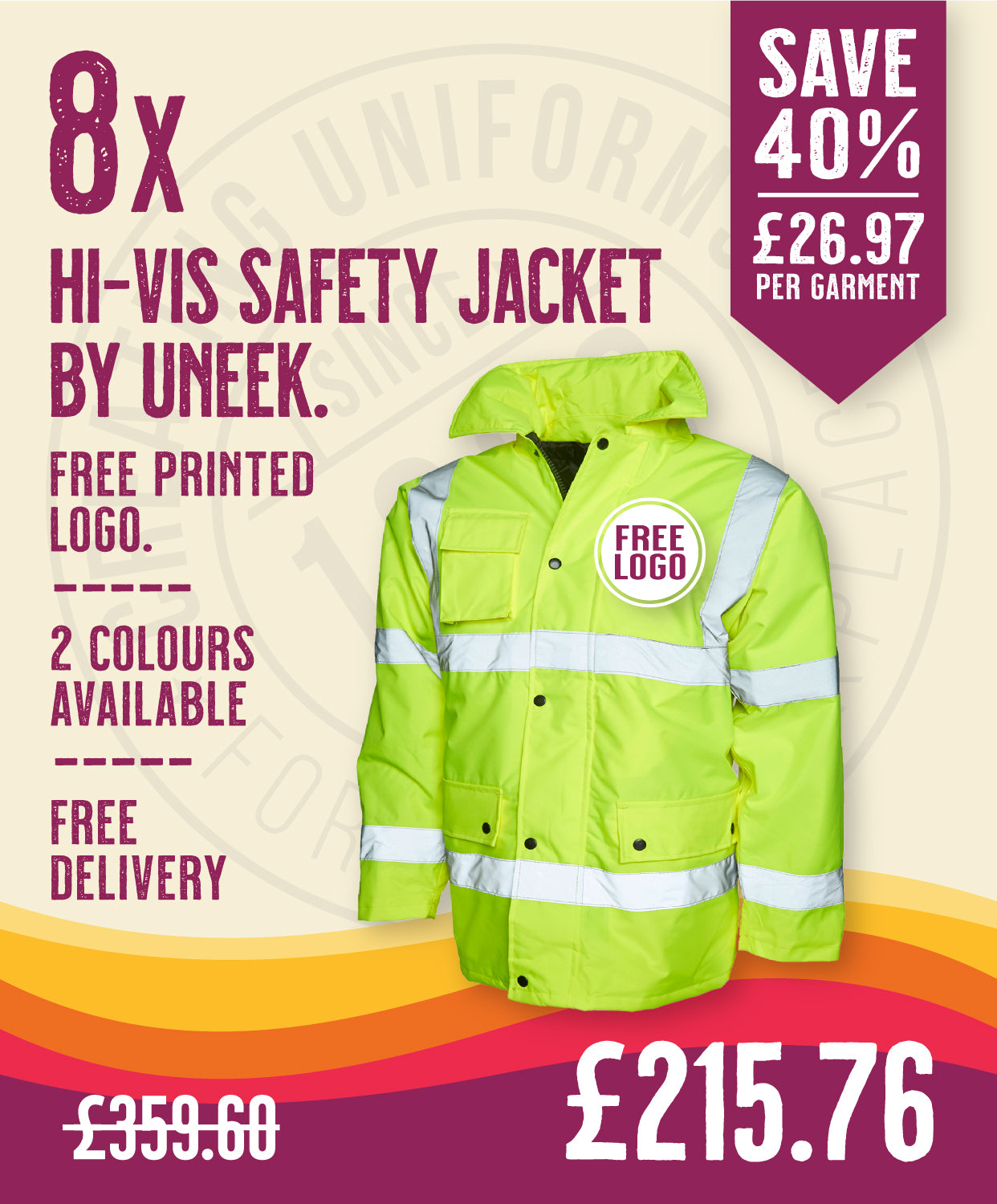 8 x Hi-Vis Safety Jackets By Uneek