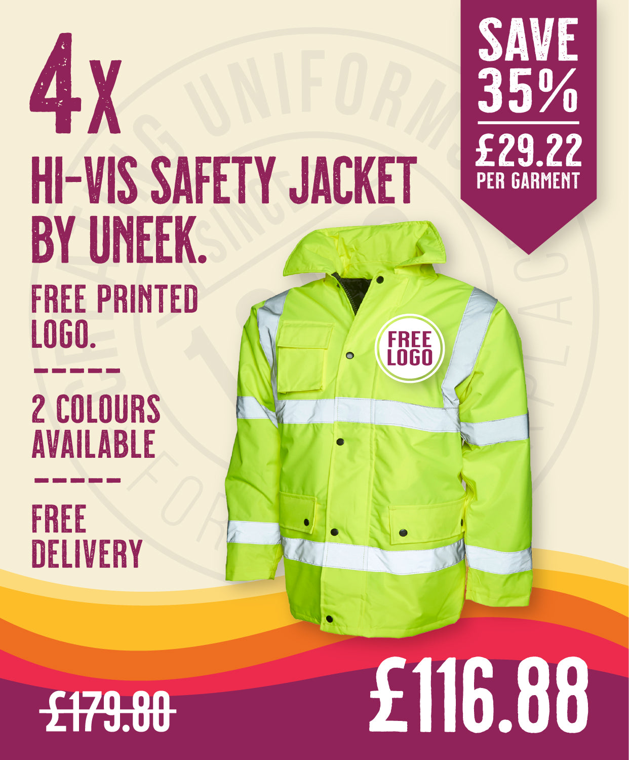 4 x Hi-Vis Safety Jackets By Uneek